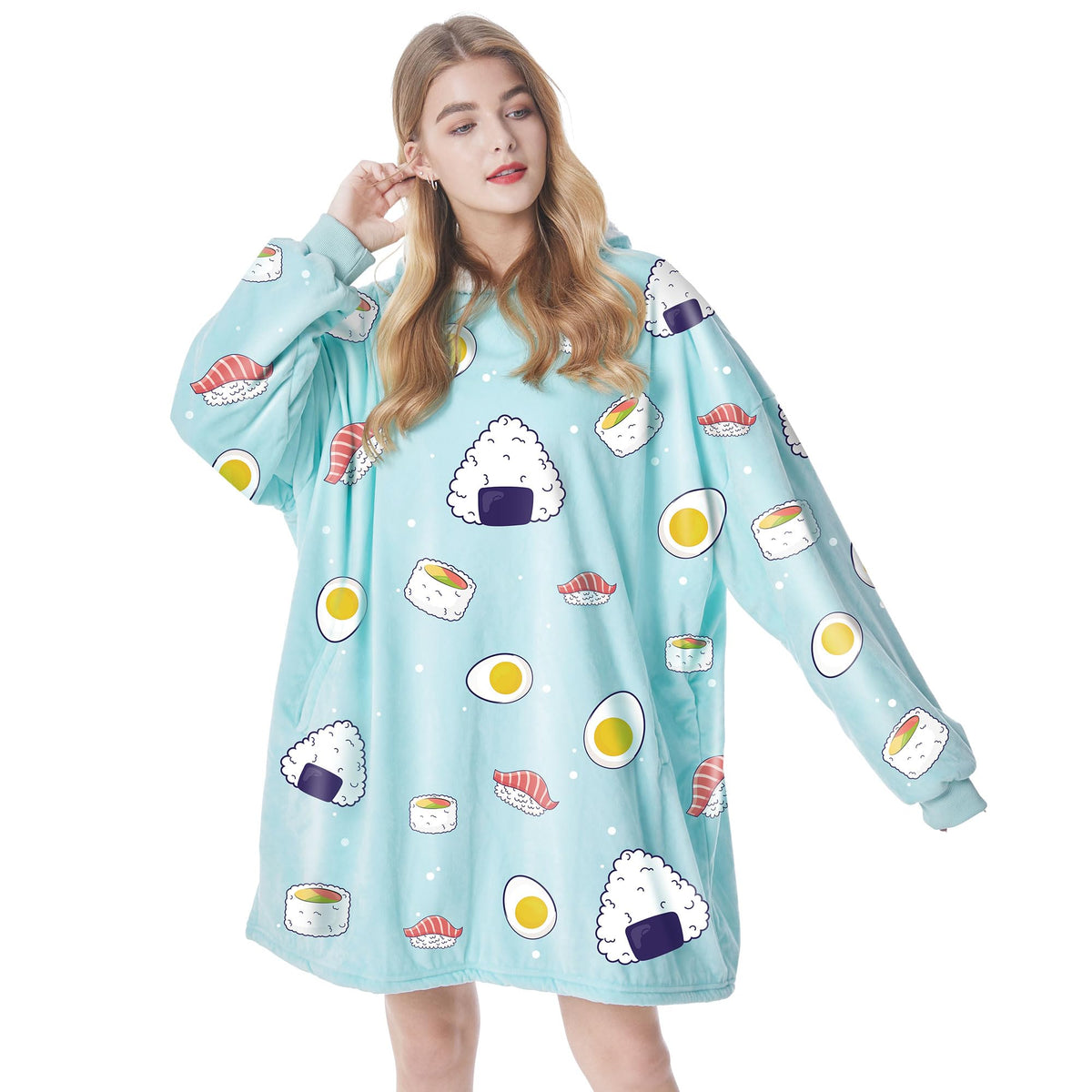 Felicigeely Oversized Wearable Blanket Hoodie, Blanket Sweatshirt For Adults Women Men Warm Cozy Cute Sushi Pattern Hooded Blank
