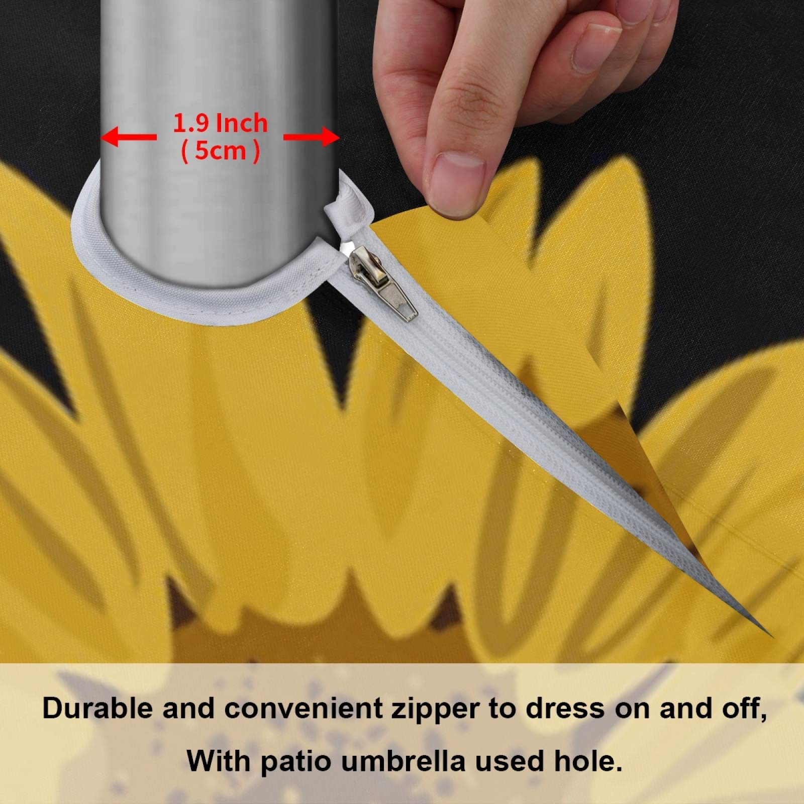 Qilmy Sunflower Outdoor Tablecloth 60 Inch Waterproof Round Tablecloth With Umbrella Hole And Zipper For Backyard Party Bbq Deco