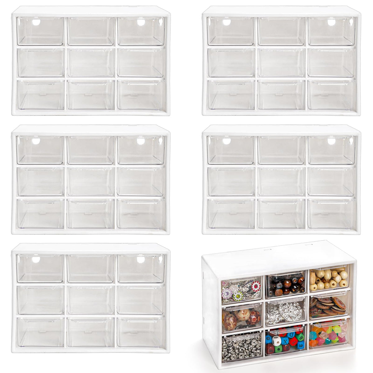 Hacaroa 6 Pack Desktop Drawer Organizer With 9 Mini Drawers, Plastic Desk Craft Storage Case Box For Art Supply, Office Supplies
