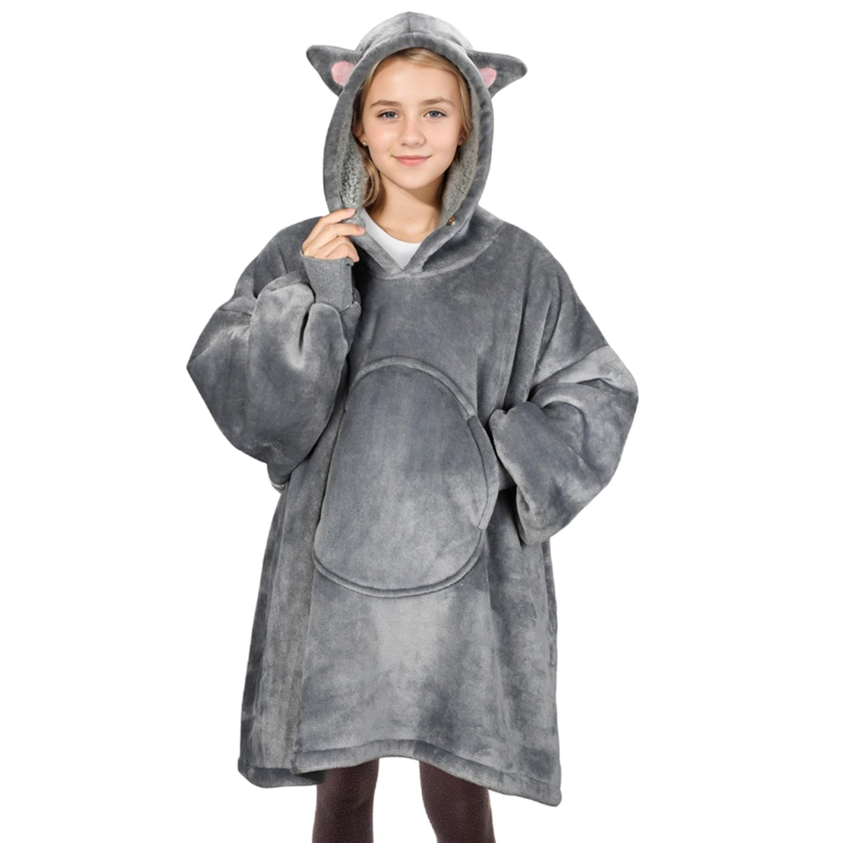 Solaris Cat Wearable Blanket Hoodie For Kids - Warm Soft Gift, Oversized Cozy Sherpa Fleece Sweatshirt Pullover For Teens, Girls