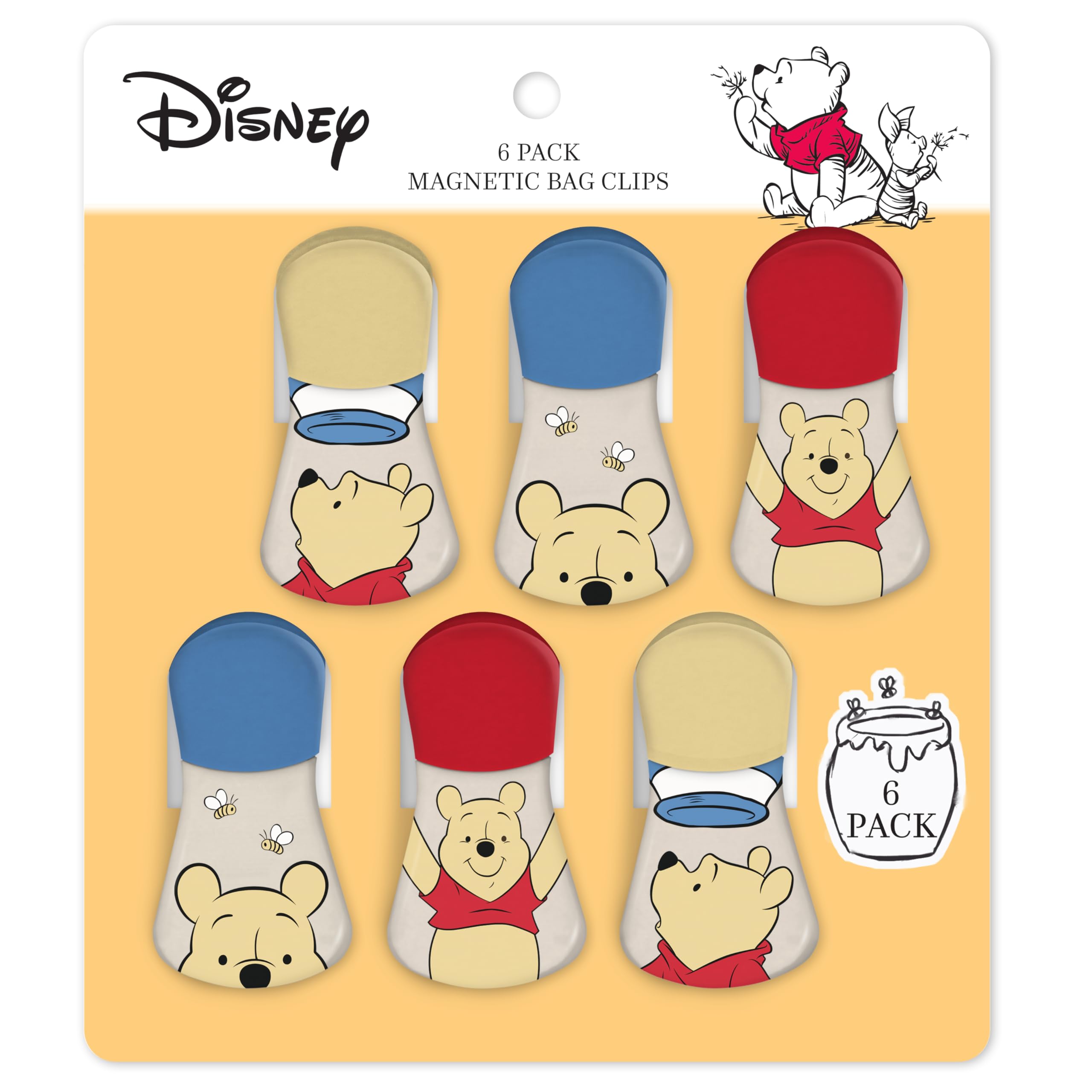 Disney Magnetic Chip Clips - Set Of 6 Bag Clips For Food Storage - Mickey, Minnie, Lilo & Stitch, Winnie The Pooh - Durable Airt