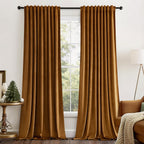 Miulee Gold Brown Velvet Curtains 96 Inches Long 2 Panels - Luxury Pinch Pleated Room Darkening Window Drapes For Bedroom Living