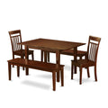 East West Furniture PSCA5C-MAH-W 5 Piece Dining Set Includes a Rectangle Dining Room Table with Butterfly Leaf and 2 Kitchen Chairs with 2 Benches, 32x60 Inch, Mahogany