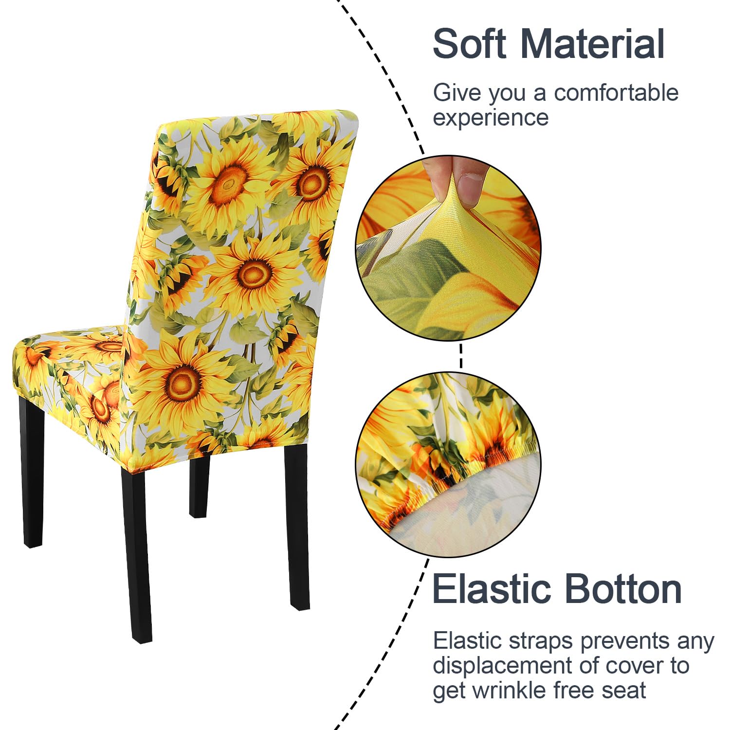 Jqinhome Pattern Chair Covers For Dining Room Set Of 6, High Stretch Removable Washable Parsons Chair Slipcover For Home Party Hotel Wedding Ceremony (Sunflower,6Pcs)
