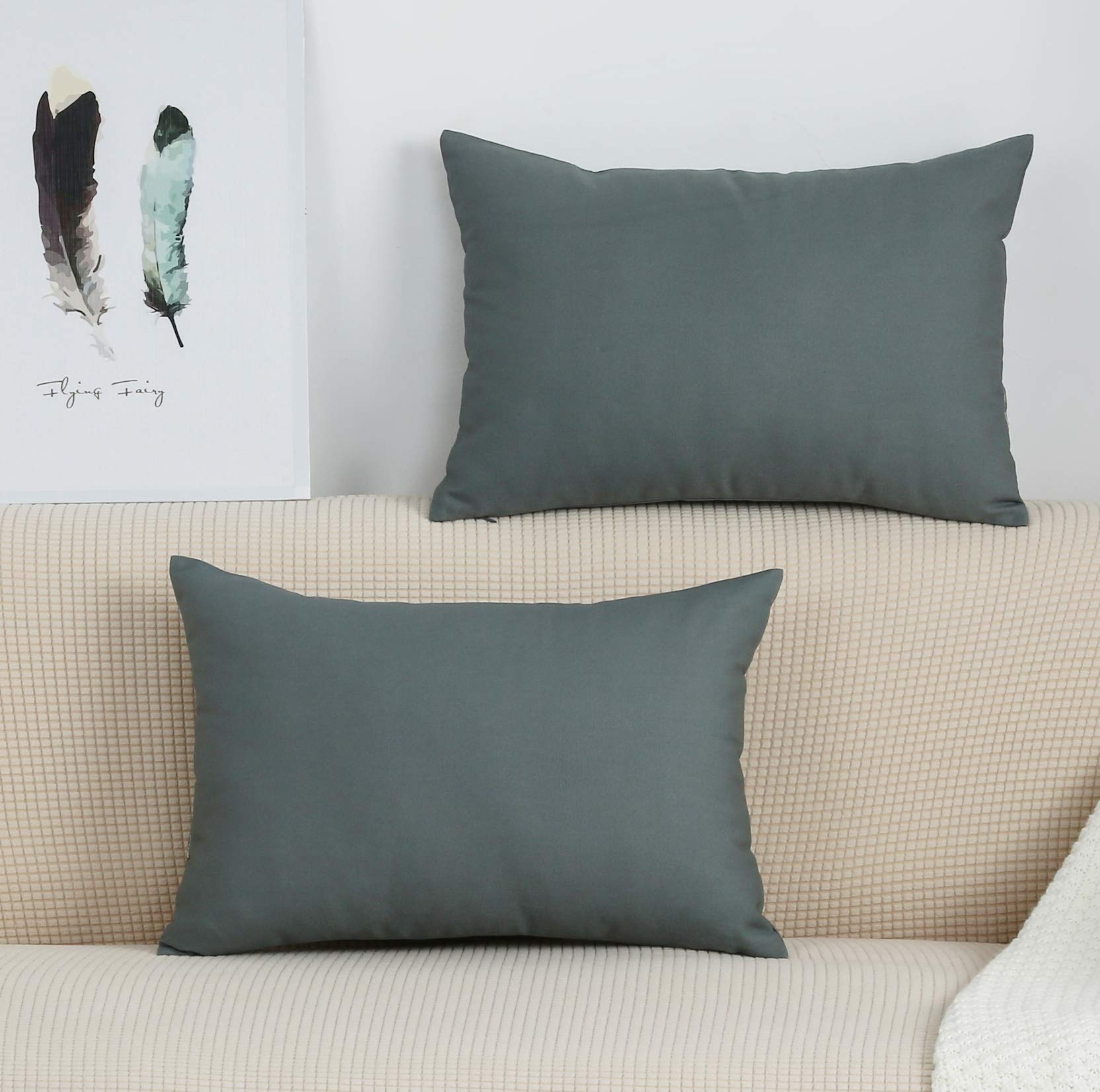 Tangdepot Handmade Decorative Solid 100% Cotton Canvas Throw Pillow Covers/Pillow Shams, (12'X20', Steel Grey)