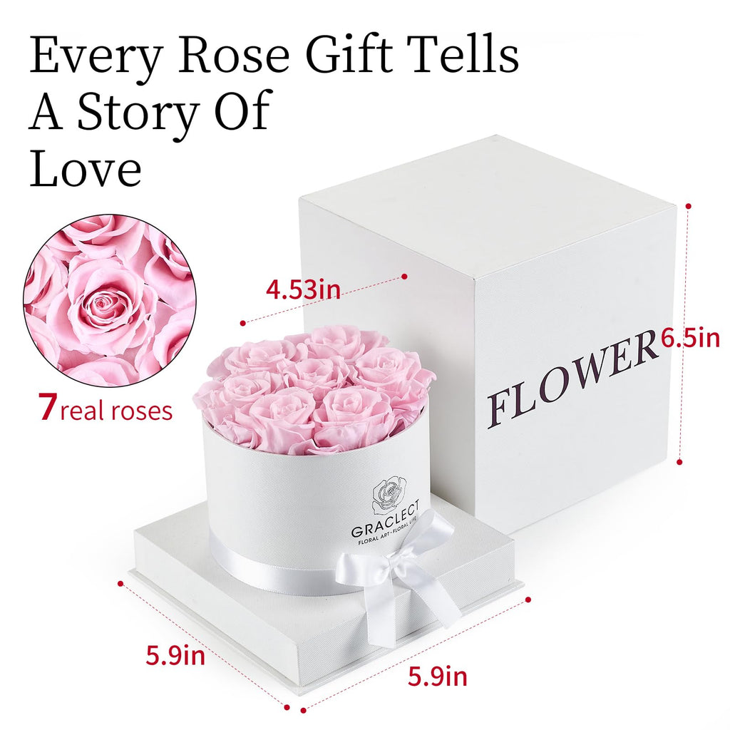 Graclect Preserved Roses in Box Forever Flowers Birthday Gifts for Her Mom - Pink Roses