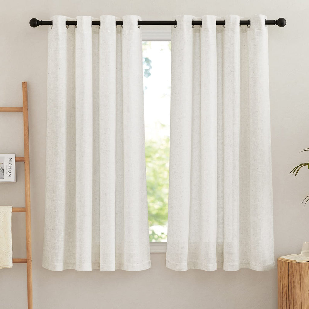 Nicetown Linen Sheer Curtains Flax For Bedroom, Grommet Top Semi Sheer Privacy Linen Blend Window Treatment Light Filtering For