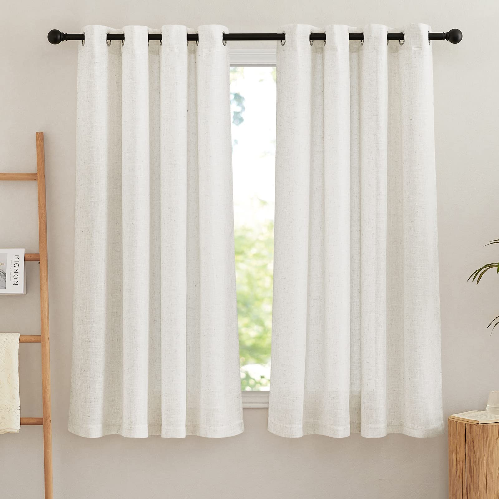 Nicetown Linen Sheer Curtains Flax For Bedroom, Grommet Top Semi Sheer Privacy Linen Blend Window Treatment Light Filtering For