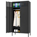 Ustamio 71 Inches Black Metal Wardrobe Cabinet With Hanging Rod, Metal Armoire Wardrobe Closet With Doors For Bedroom, Office, L