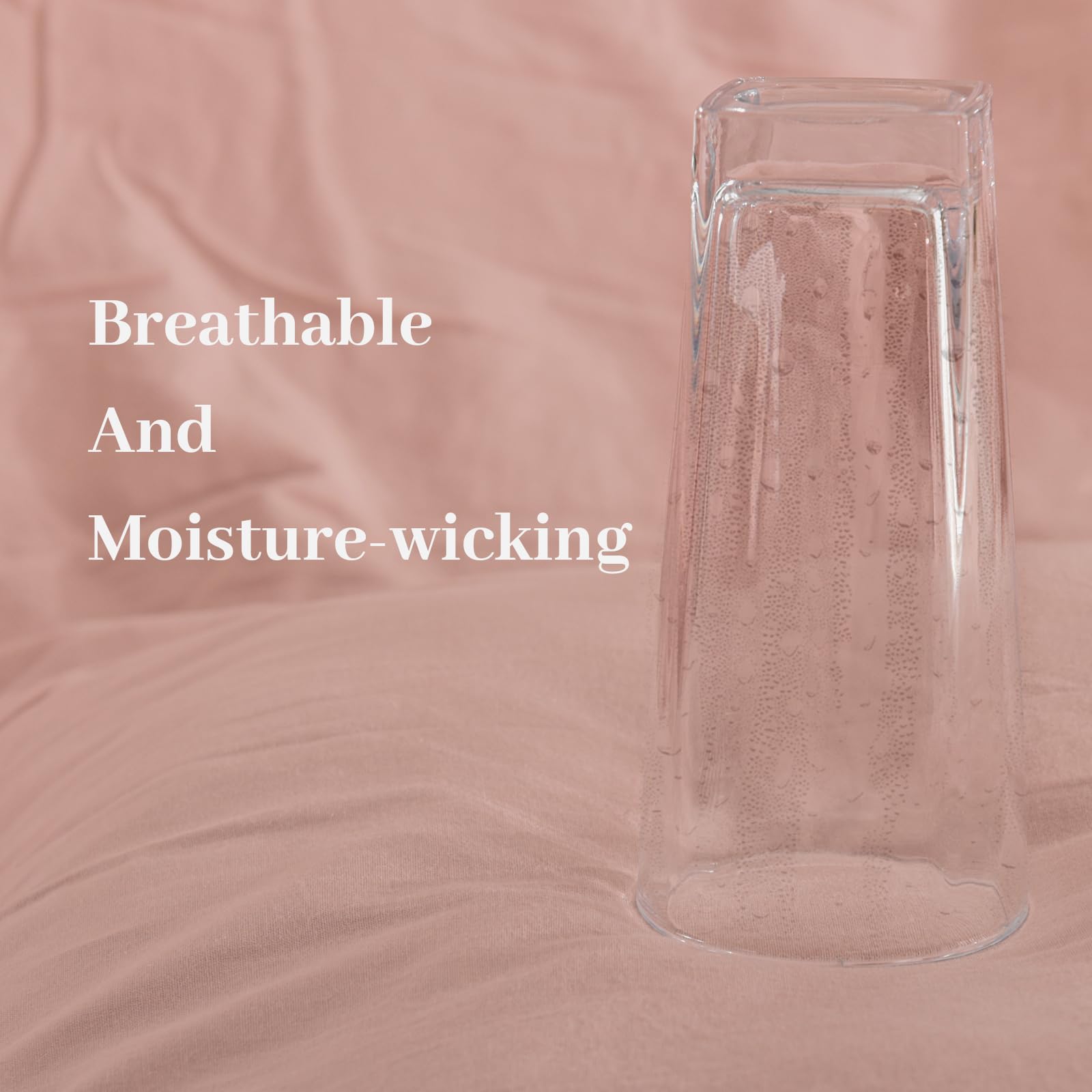 Nexhome Pro Duvet Cover Set Oversized Queen 92'X98' Linen Look Textured Organic Natural 100% Washed Cotton 3 Pieces Bedding Set With Zipper Closure, Breathable, Soft, Pink (No Comforter)