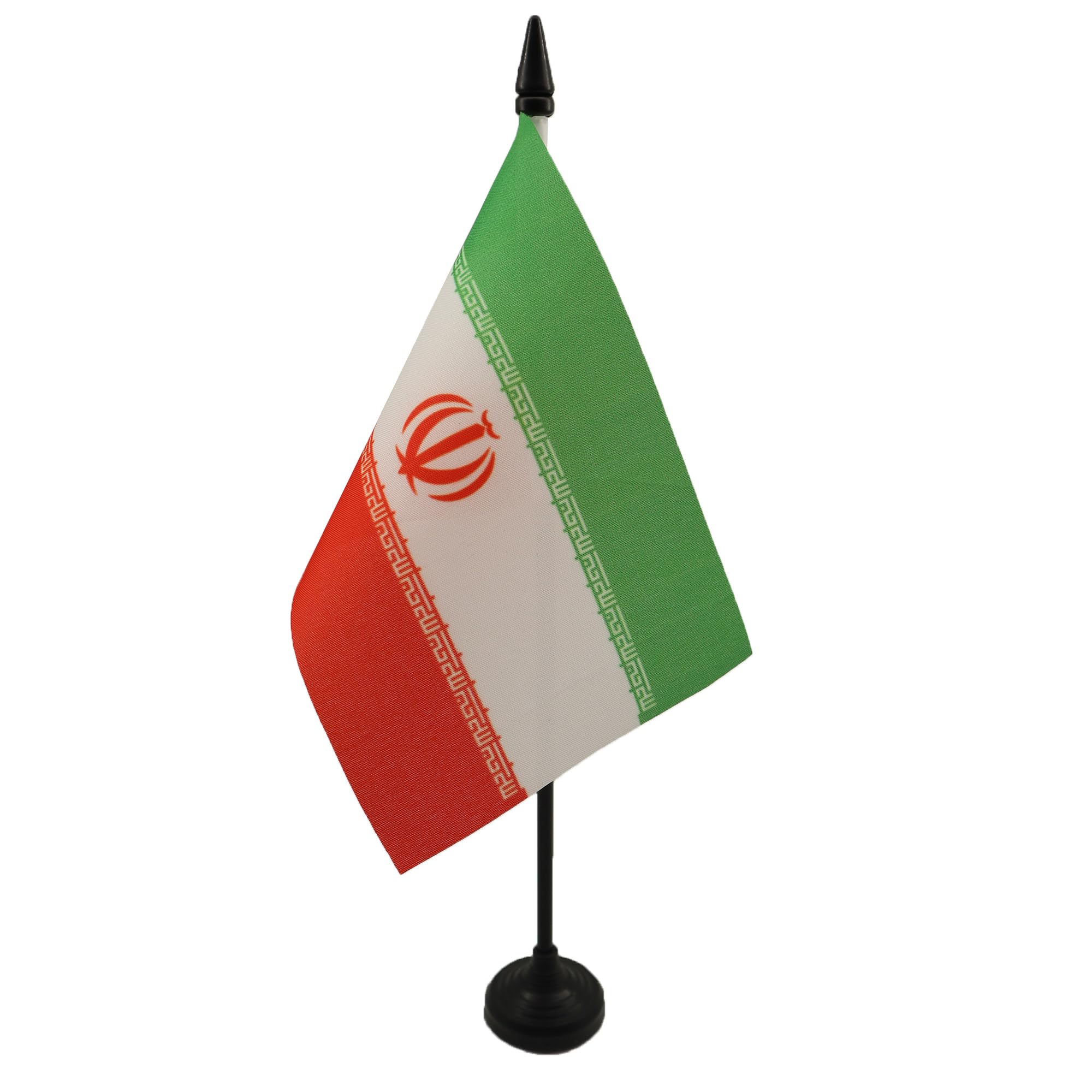 Iran Table Flag 4' X 6' - Iranian - Persian Desk Flag 15 X 10 Cm - Black Plastic Stick And Base - Az Flag