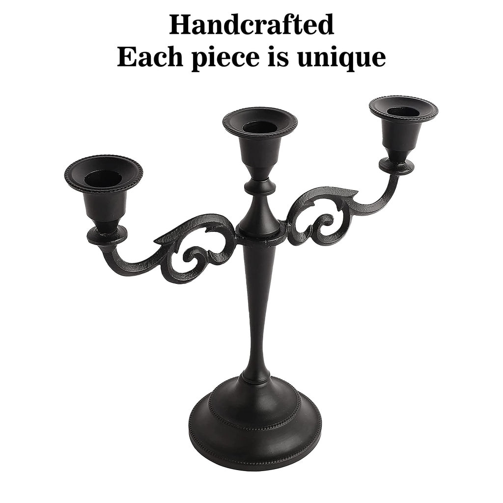 Rely+ 3 Arm Candelabra - 10 Inch Tall Matte Black Tapered Candle Holders - Elegant Candle Stands And Candlesticks Holders For Ha