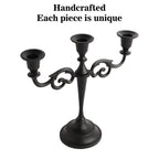 Rely+ 3 Arm Candelabra - 10 Inch Tall Matte Black Tapered Candle Holders - Elegant Candle Stands And Candlesticks Holders For Ha