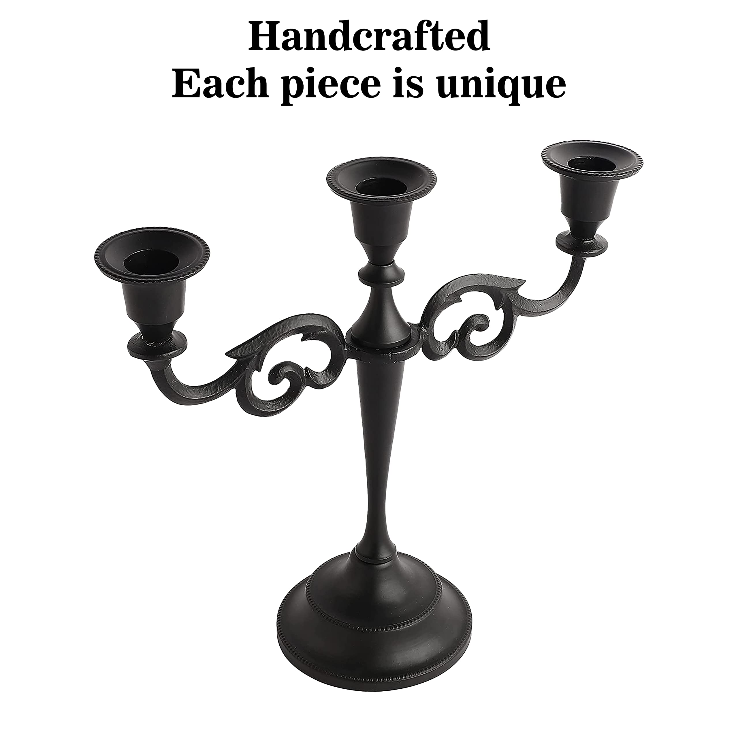 Rely+ 3 Arm Candelabra - 10 Inch Tall Matte Black Tapered Candle Holders - Elegant Candle Stands And Candlesticks Holders For Ha