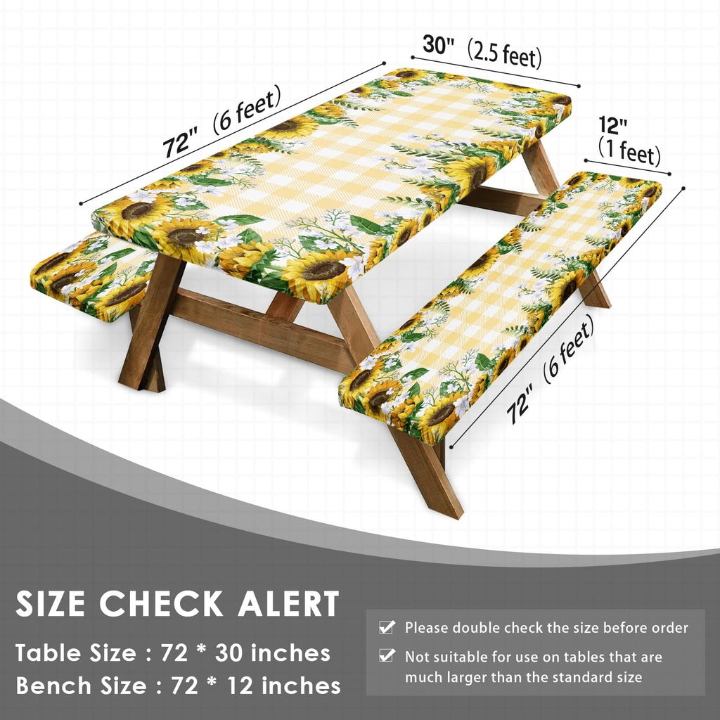 Britown Picnic Table Cover With Bench Covers Elastic Edges, Yellow Fitted Table Cover, Outdoor Patio Camping Essentials 72 Inch