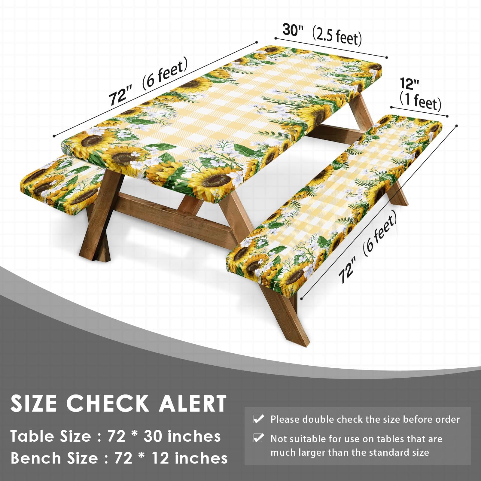 Britown Picnic Table Cover With Bench Covers Elastic Edges, Yellow Fitted Table Cover, Outdoor Patio Camping Essentials 72 Inch