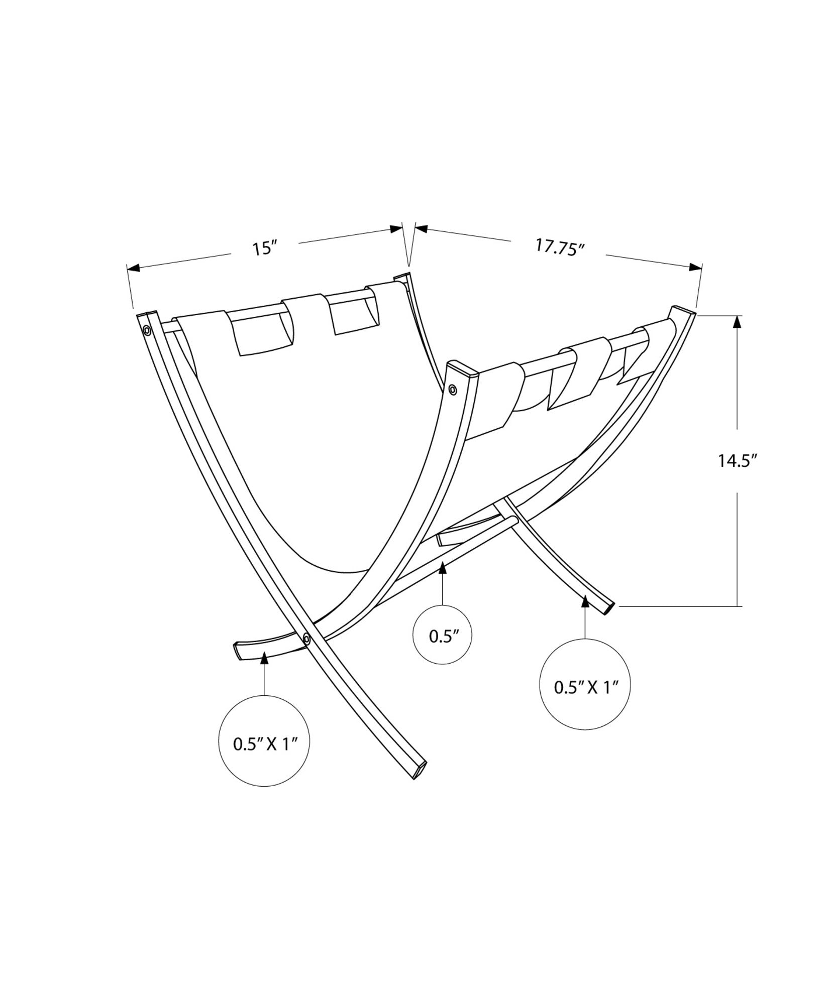 Monarch Specialties 2036, Organizer, Holder, Standing, Storage, Bathroom, Office, Bedroom, Pu, White, Contemporary Magazine Rack Leather-Look Chrome Metal, 15' L x 17.75' W x 14.5' H