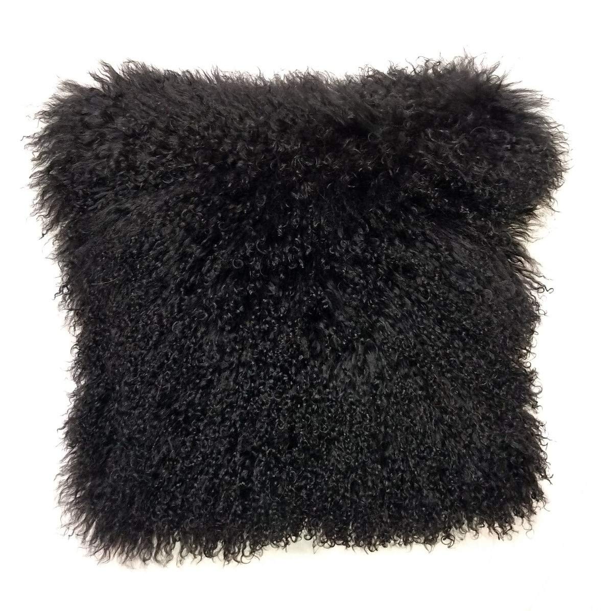 HomeRoots Genuine Tibetan Lamb Front with Microsuede Backing 24' Black Genuine Tibetan Lamb Fur Pillow with Microsuede Backing