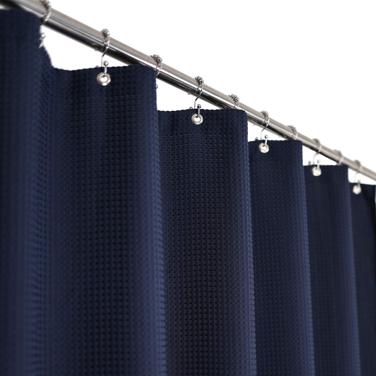 Barossa Design Waffle Weave Shower Curtain Hotel Luxury Spa, 230 Gsm Heavy Duty Fabric, Water Repellent, Navy Blue, 71X72 Inch