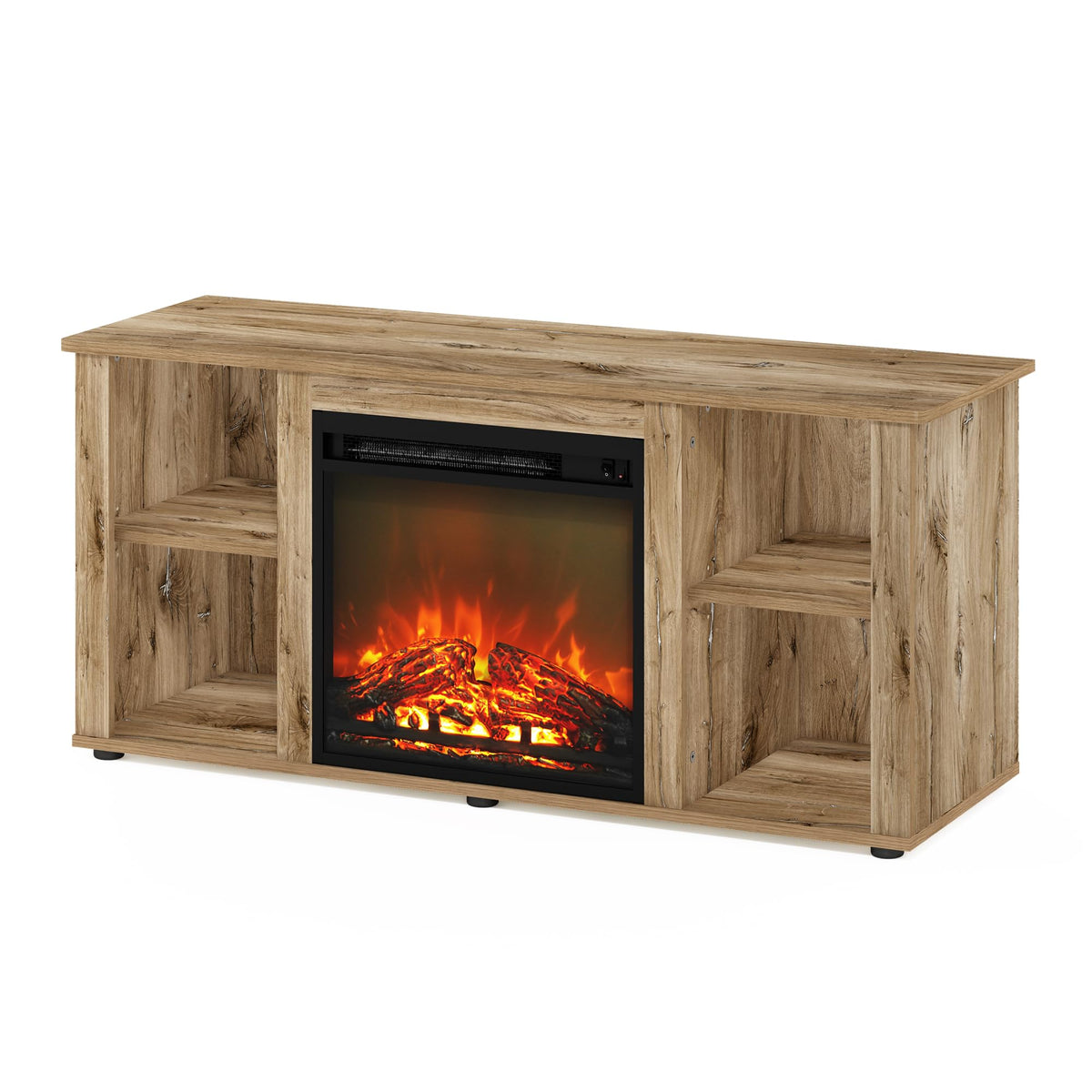 Furinno Jensen Entertainment Center Tv Stand With Fireplace For Tv Up To 55 Inch, Flagstaff Oak