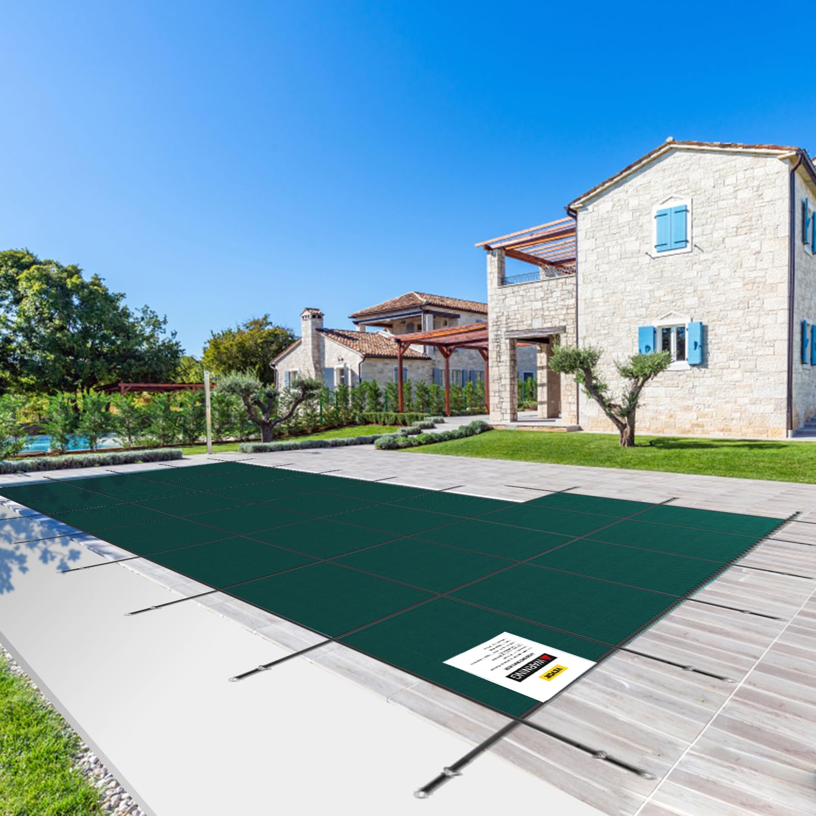 Vevor Inground Pool Safety Cover, 16 Ft X 32 Ft Rectangular Winter Pool Cover With Left Step, Triple Stitched, High Strength Mes