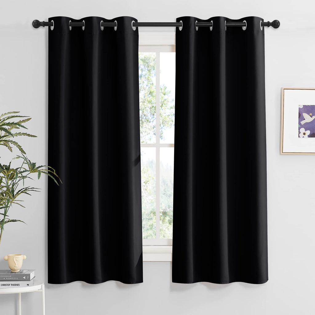 RYB HOME Black Grommet Curtains for Living Room, Room Darkening Thermal Curtains Drapes Privcay Window Coverings for Bedroom Hom