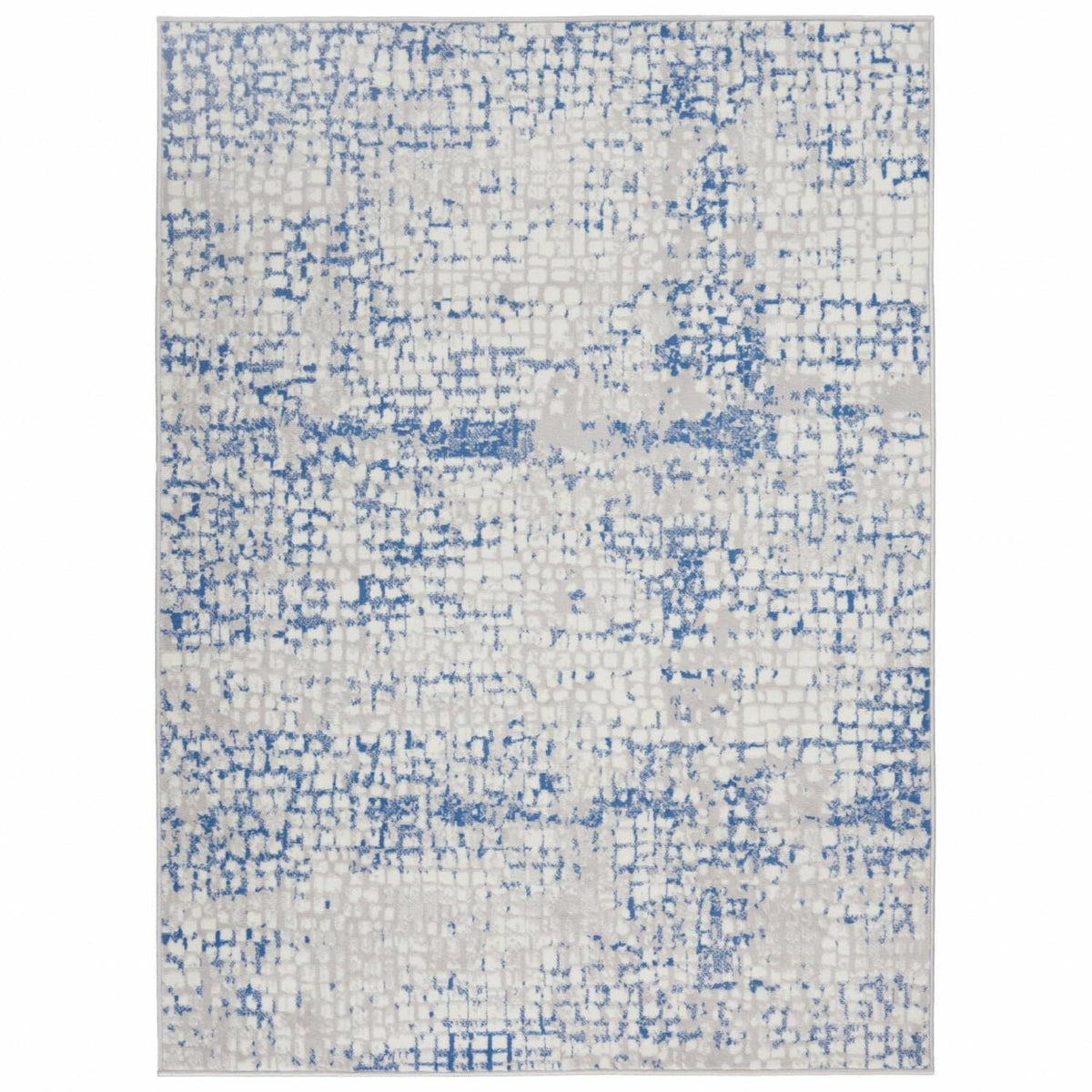 HomeRoots Grey Blue 100% Polypropylene 6’ x 9’ Gray and Blue Abstract Grids Area Rug