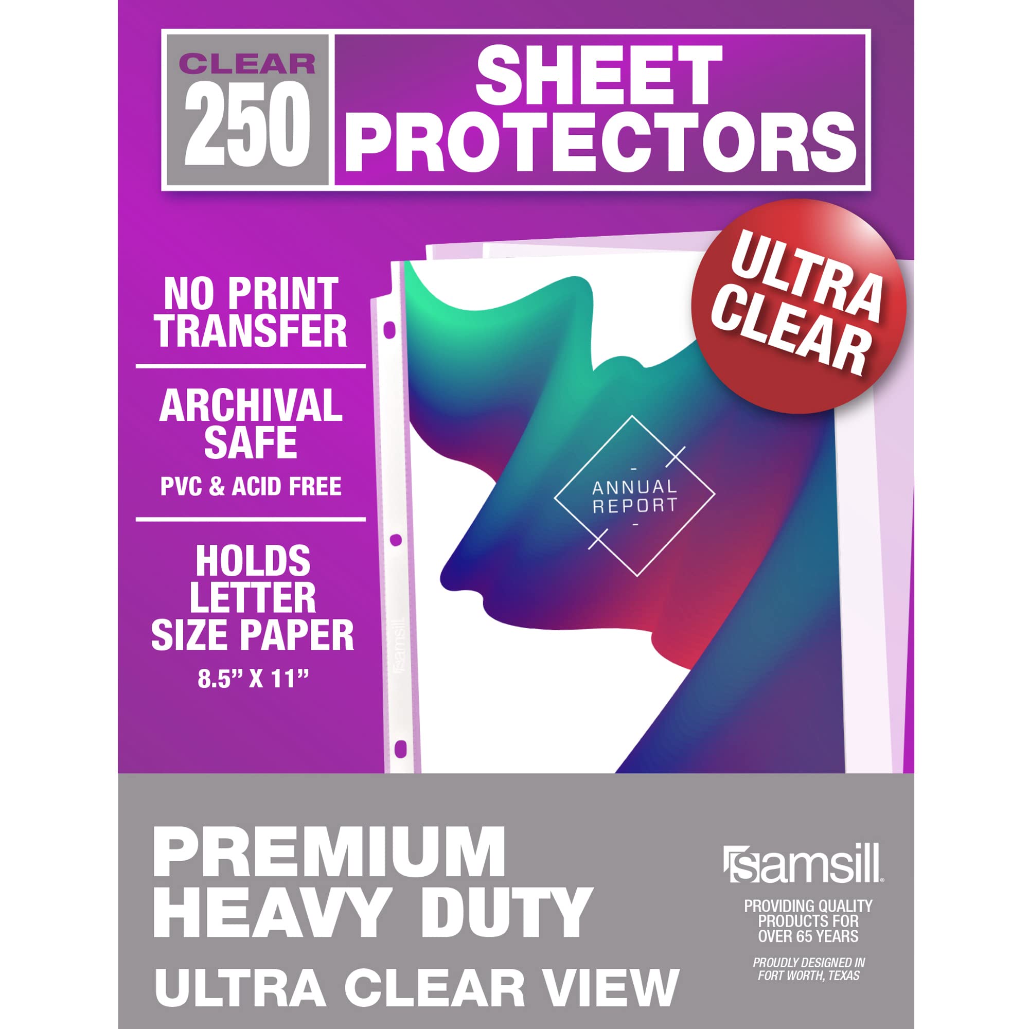 Samsill Ultra Clear Sheet Protectors, 250 Pack, 8.5X11 Inch Page Protectors For 3 Ring Binder, Premium Heavy Duty, Letter Size,