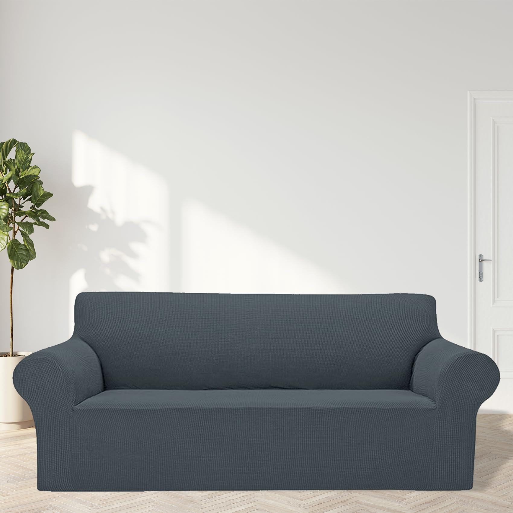 2025 New Stretch Oversized Sofa Slipcovers Couch Sofa Cover For 4 Seater Furniture Protector Covers With Elastic Bottom Jacquard Fabric Small Checks For Pets, Kids - Grey