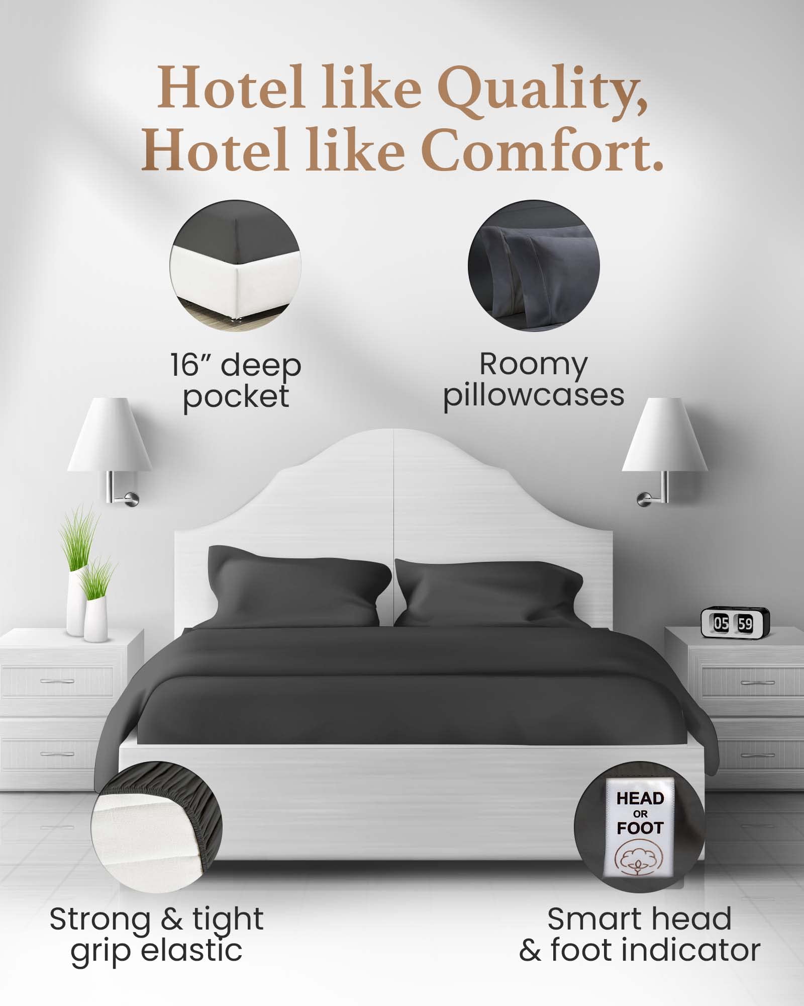 Good Sleep Bedding King Size Sheets Set Deep Pockets - 4 Pc, 100% Egyptian Cotton King Size Sheet, Fits Upto 16'', Luxury King S