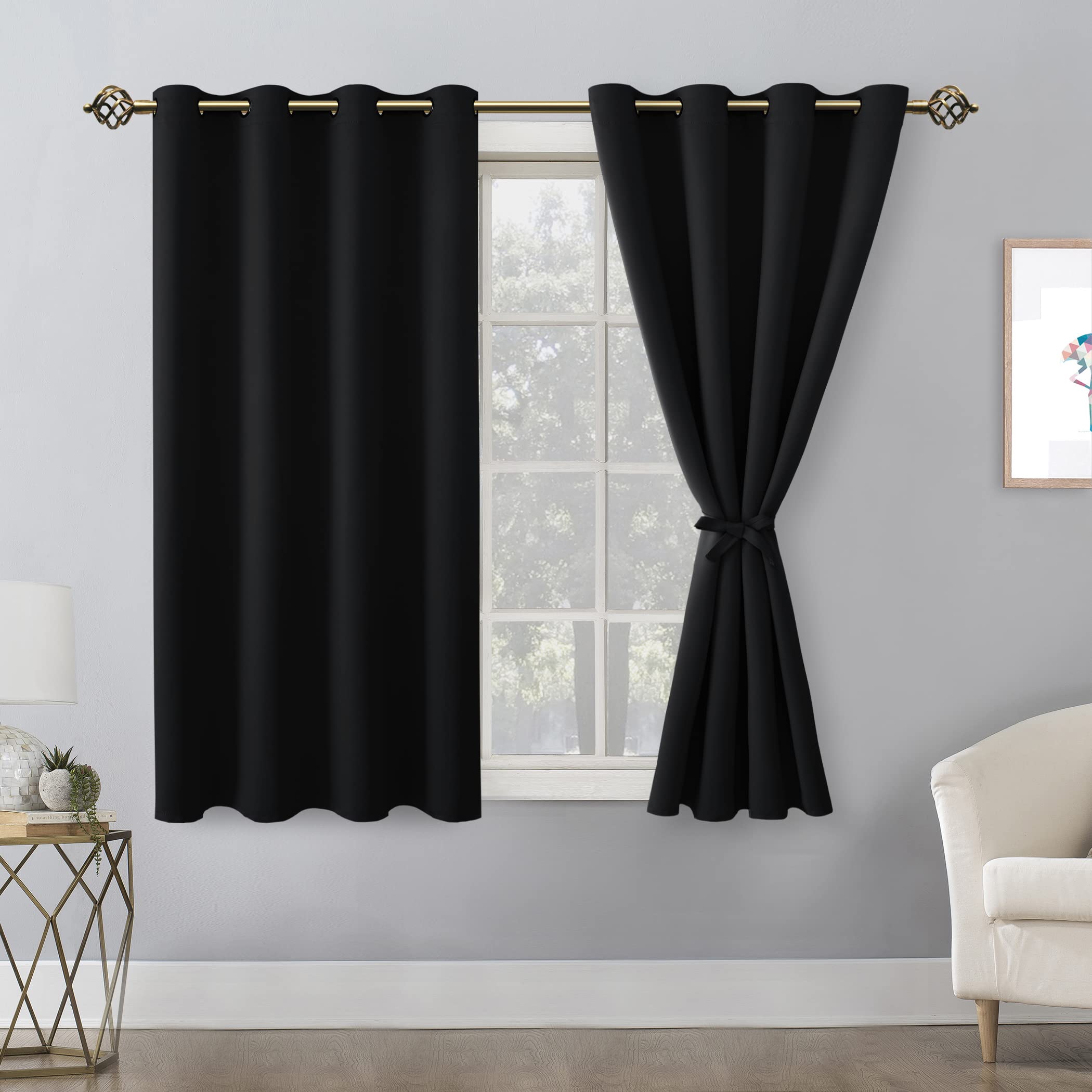 Hiasan Blackout Curtains For Bedroom, 52 X 54 Inches Long - Thermal Insulated & Light Blocking Window Curtains For Living Room/Kids Room, 2 Drape Panels Sewn With Tiebacks, Camel