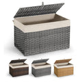 CAPHAUS Handwoven Storage Basket w/Lid and Handles, 2 Removable Liner Bags, Foldable Clothes Basket for Laundry, Large Synthetic