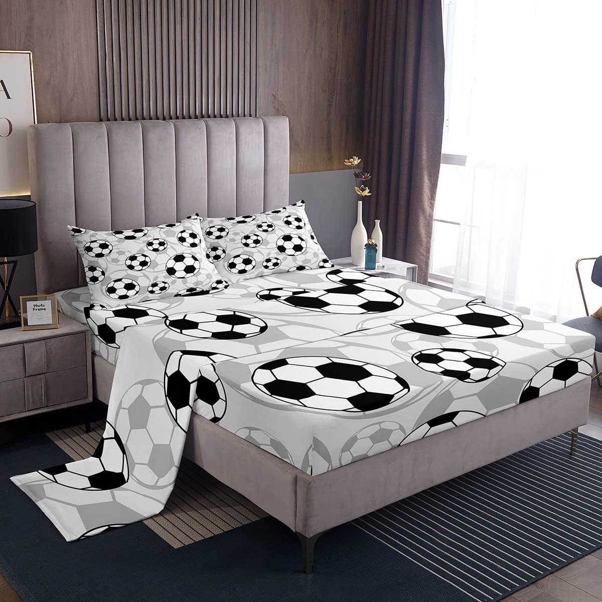 Feelyou Football Bed Sheet Set Soccer Ball Sports Pattern Bedding Sheets For Kids Boys Girls Sports Theme Bedding Fitted Sheet B