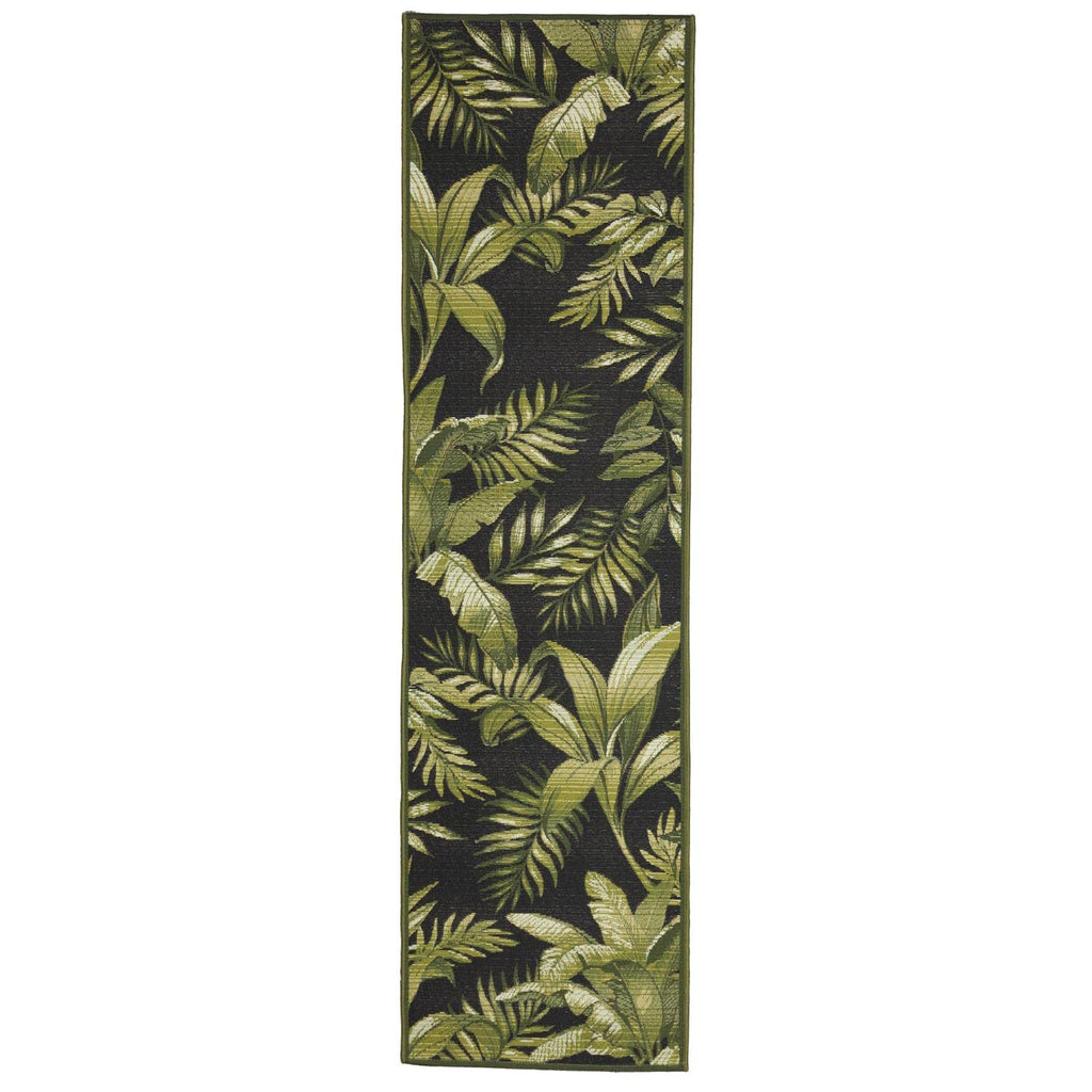 Liora Manne Marina Indoor/Outdoor Power Loomed Synthetic Blend Low Profile Area Rug - Transitional Graphic Botanical Beach Camping (Jungle Leaves Black) (1'11' X 7'6')