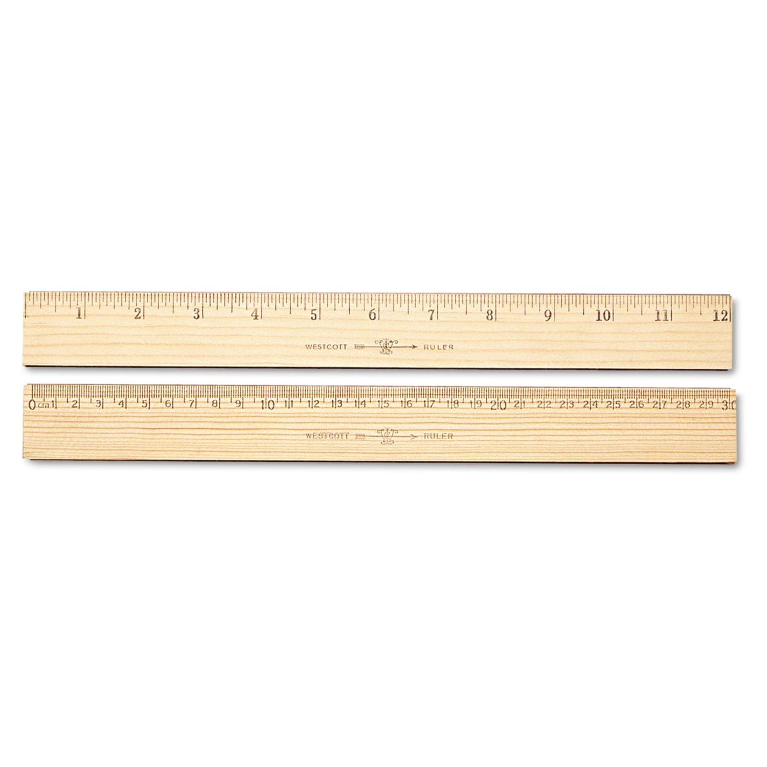 Westcott 10375 Wood Ruler, Metric And 1/16-Inch Scale With Single Metal Edge, 30 Cm