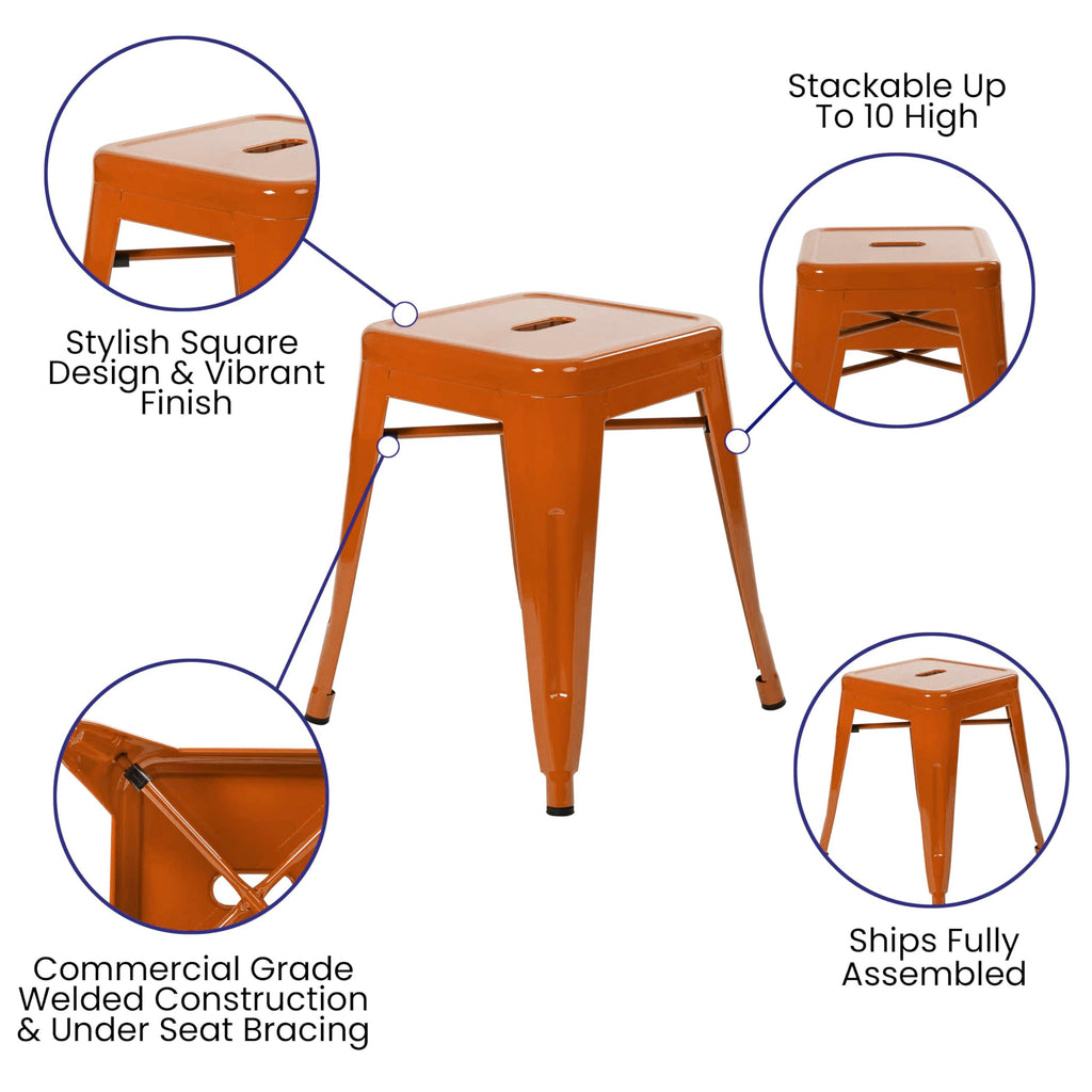 Flash Furniture Metal Dining Table Height Stool - Backless Orange Kai Commercial Grade Stool - 18 Inch Stackable Dining Chair - Set of 4