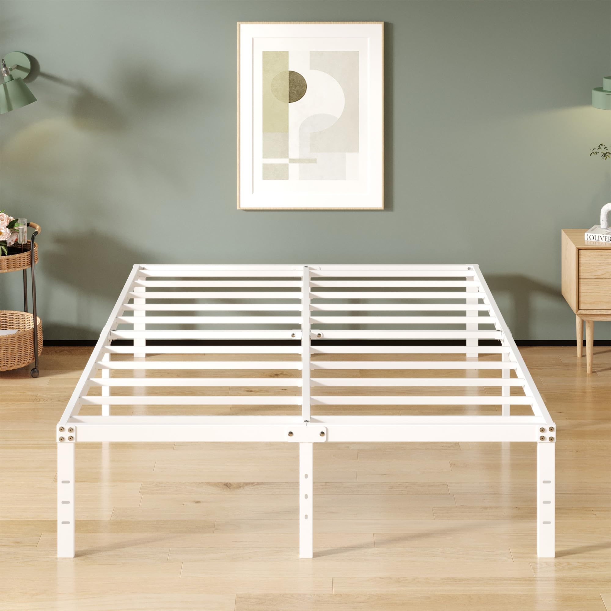 Upcanso 16 Inch White King Bed Frame Heavy Duty Metal Platform King Size Bed Frames With High Storage, Eassy Assembly 3,500 Lbs Heavy Duty Bedframes
