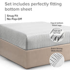 Full Size Fitted Bed Sheet - Hotel Luxury Single Fitted Bottom Sheet Only - Fits Mattress Between 8 To 16 Inches - Deep Pockets, Extra Soft And Wrinkle Free - Comfy Breathable & Cooling - Grey Stripes