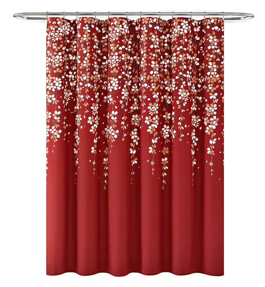 Lush Decor Weeping Flower Shower Curtain, 72 In X 72 In (H X W), Red