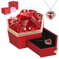 Preserved Red Real Rose With Necklace Forever Flowers Diamond Shaped Box For Mom Wife Girlfriend Grandma On Mothers Day Birthday