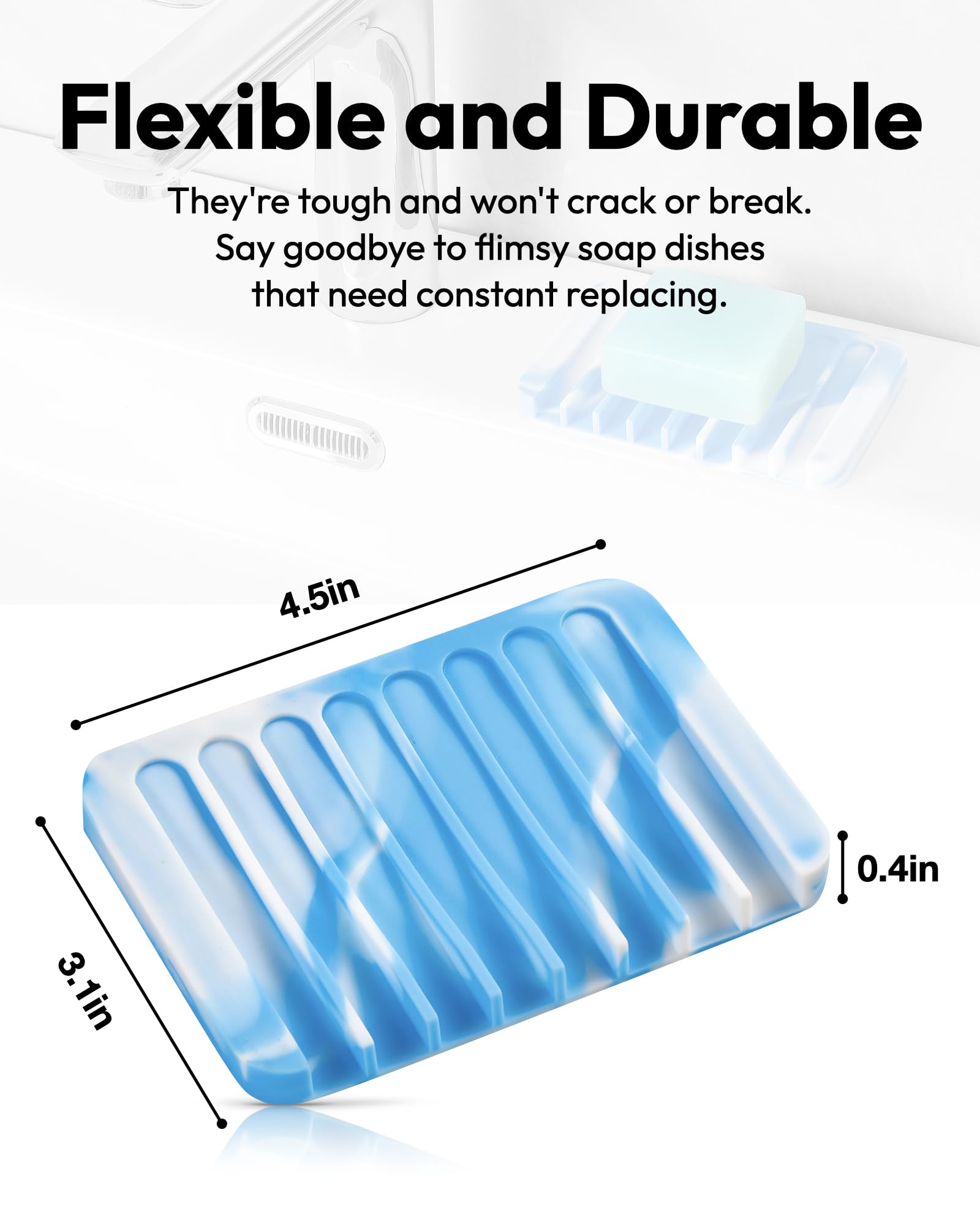 Jomeech Bathroom Soap Dish, Silicone Soap Holder For Bar Soap, Pack Of 2 (Blue & White)