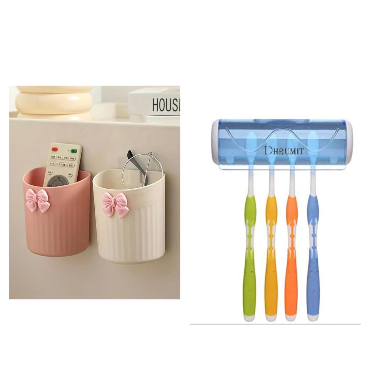 DHRUMIT Smart Combo Toothbrush Sanitizer with Wall Mount Holders, 5in1 Sterilizer Set, Multicolor Plastic Storage Organizer wi