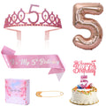 5th Birthday Candle Sash and Tiara,Its My 5th Birthday Sash Rhinestone Crown Happy Birthday Cake Topper Balloon for Girls 5th B