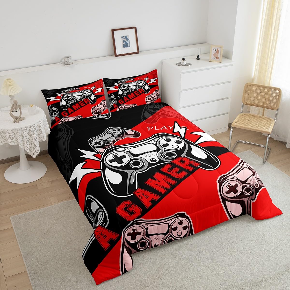 Erosebridal Gamer Comforter Sets For Boys Full Size,Gaming Bedding Sets For Boys Kids Teens Gamepad Gaming Comforter Set Game Ro