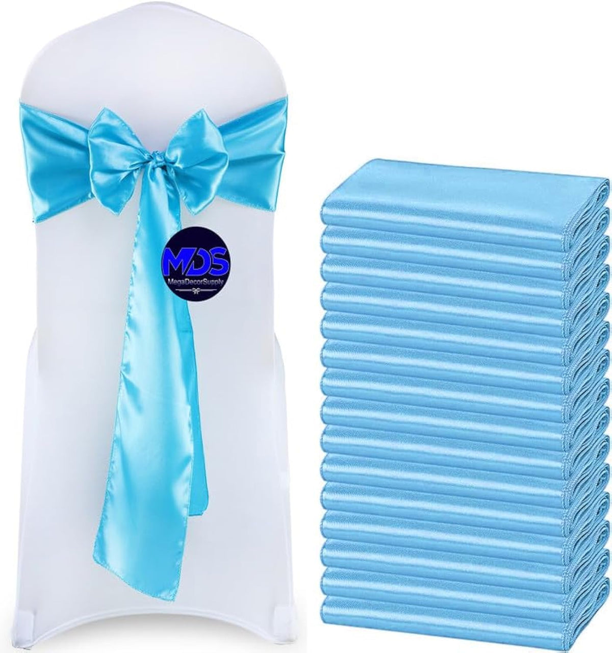 Mds Pack Of 25 Pcs Satin Chair Sashes Charmeuse Sateen Dining Chair Bows Ribbon Ties Back Sash For Wedding Party Birthday Home Hotel Restaurant Banquet Decoration (7 X 108 Inch, Turquoise)