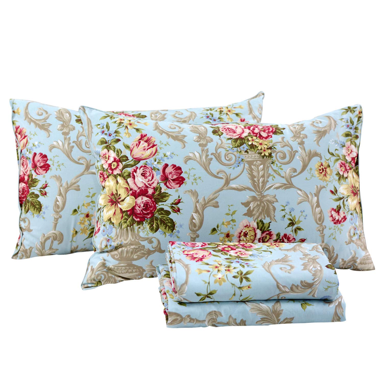 Fadfay Shabby Floral Bedding Elegant Peony Sheets Set Luxury Bedding Collections 800 Thread Count 100% Egyptian Cotton Deep Pock