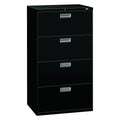 HON Brigade 600 Series Lateral File, 4 Legal/Letter-Size File Drawers, Black, 30" X 18" X 52.5"