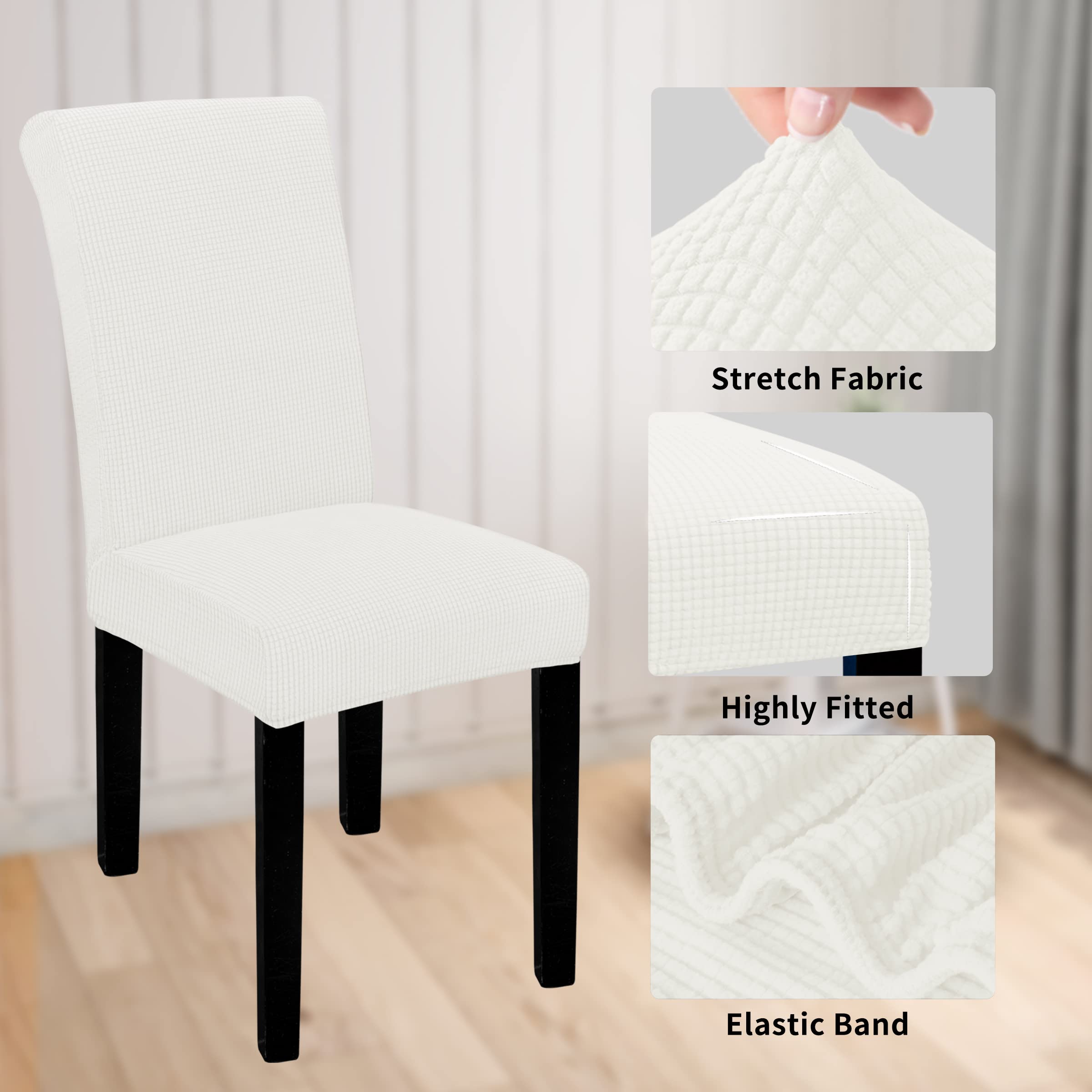 Easy-Going 100% Waterproof Dining Room Chair Cover Set Of 6, Stretch Jacquard Parson Chair Slipcover Removable Washable Chair Protector For Home, Restaurant, Banquet (Xlarge, Cream)
