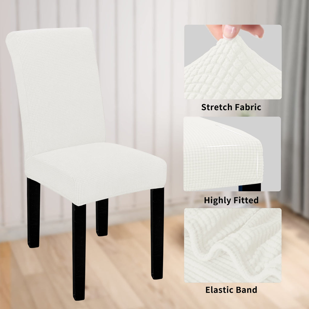 Easy-Going 100% Waterproof Dining Room Chair Cover Set Of 4, Stretch Jacquard Parson Chair Slipcover Removable Washable Chair Protector For Home, Restaurant, Banquet (Xlarge, Cream)