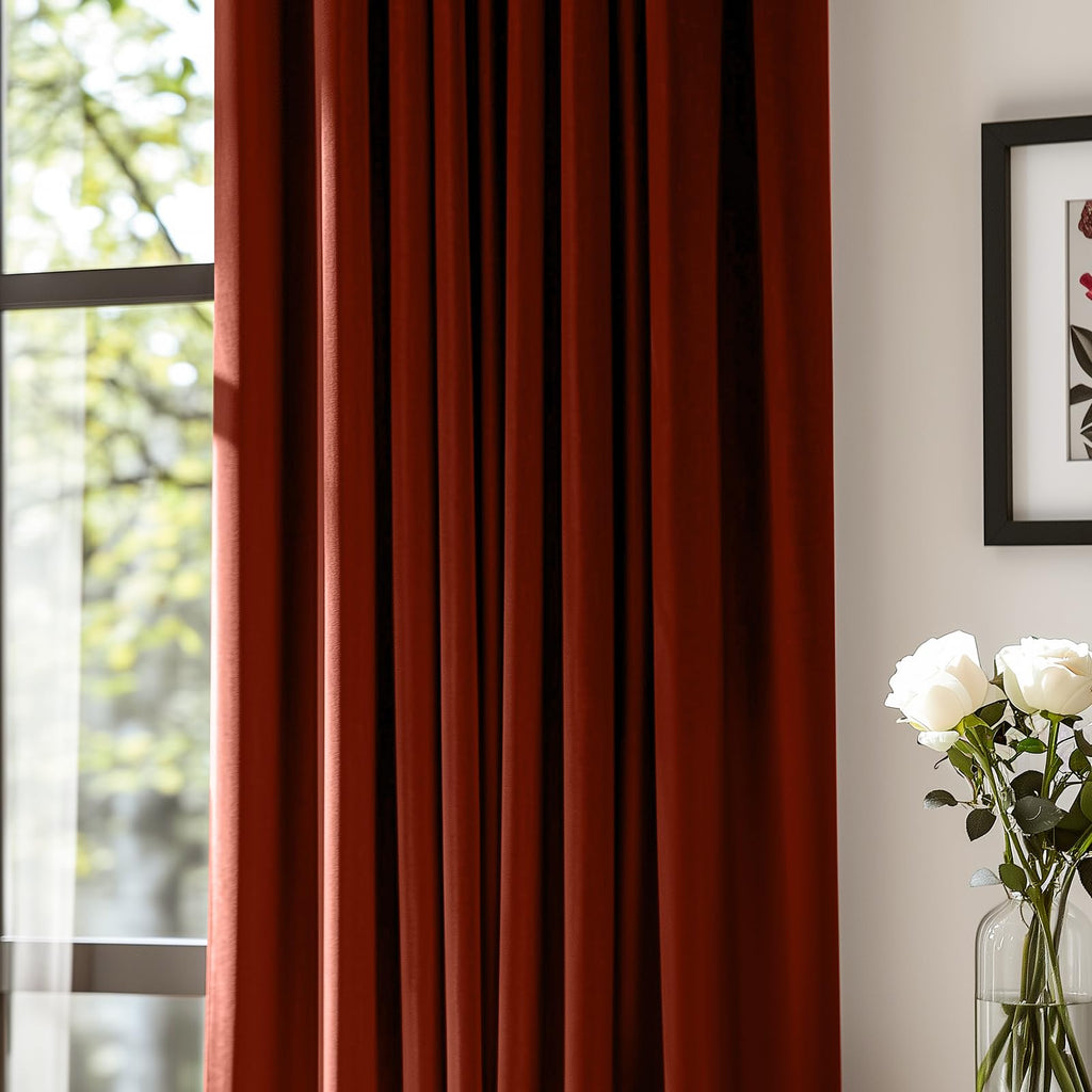 Lazzzy Orange Velvet Curtains Room Darkening Thermal Insulated Curtains 84 Inch Long Window Drapes For Bedroom Living Room Super Soft Luxury Grommet Window Treatment 2 Panels, Rust Red